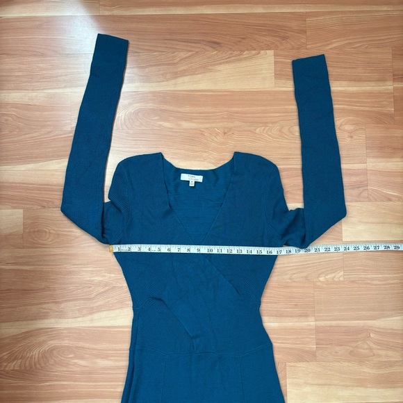 Tome Runway Teal Ribbed Merino Wool V Neck Long Sleeve Maxi Dress Size Medium - Picture 6 of 15